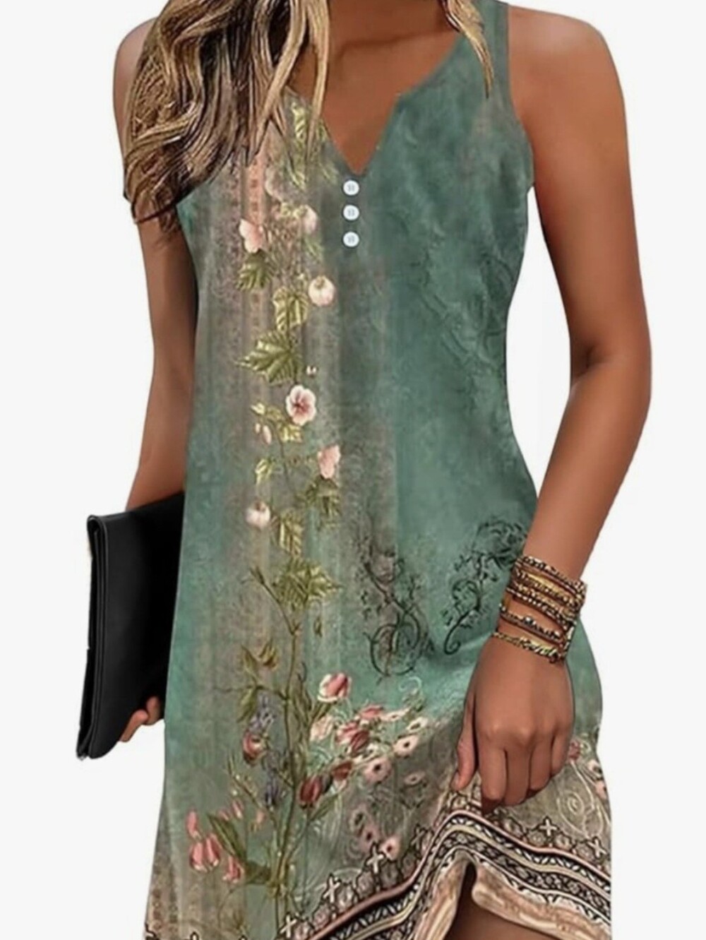 2 Floral Sleeveless Button Pleated Detail Knee Length Sundresses, Size M - Picture 3 of 16